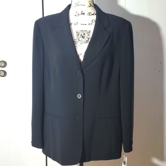 Kasper- Womens Black Faint Pinstripe Blazer Suit Coat Career Academia Sz. 18 - Picture 1 of 7